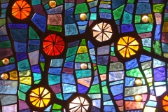 Star Map - engraved mosaic panel. Installation view, detail.