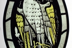 Medieval style painted bird glass panel