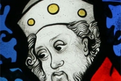 Detail - Corporal Acts of Mercy painted stained glass panel