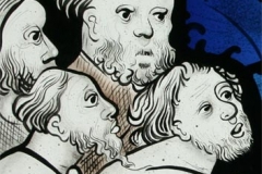 Detail - Corporal Acts of Mercy painted stained glass panel